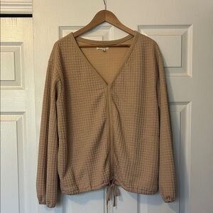 Max Studio Beige V-Neck Waffle Knit Sweater